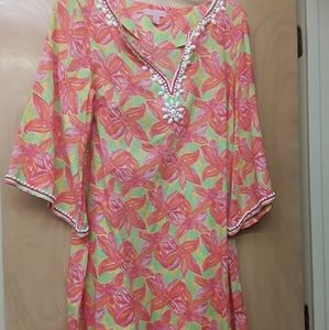Lily Pulitzer Pink Beaded Collar Beach Tunic Dress